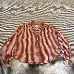 American Eagle Outfitters Red and White Striped Button Down Shirt